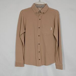 NWT Laguna Taupe Premium Stretch Pique Button Front Long Sleeve Shirt Men Sz Sm